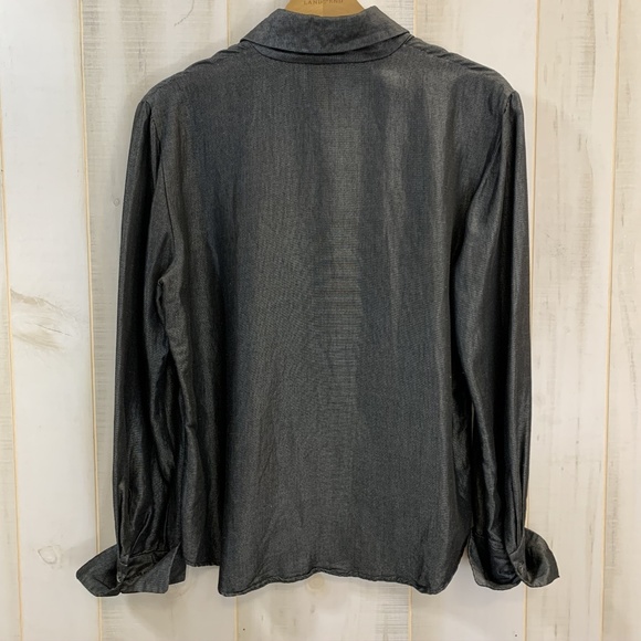 Linda Allard Ellen Tracy Dark Gray Blouse Linen 8 - Picture 2 of 3
